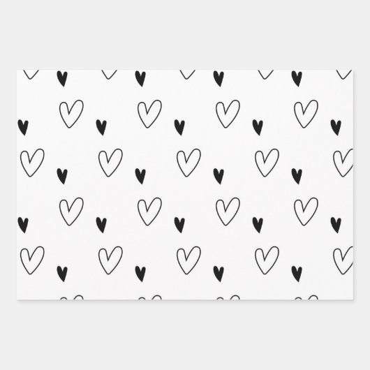 白黒クリスマスツリースノーフレークハート ラッピングペーパーシート (正面3)