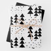 白黒クリスマスツリースノーフレークハート ラッピングペーパーシート (インサイチュ)