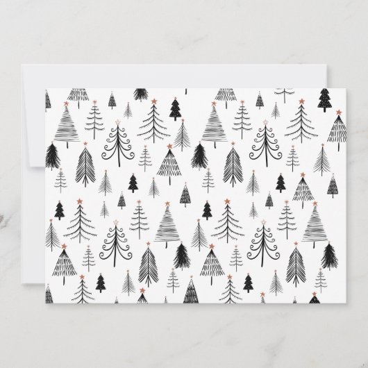 白黒クリスマスツリーズフラットホリデーカード シーズンカード (正面)