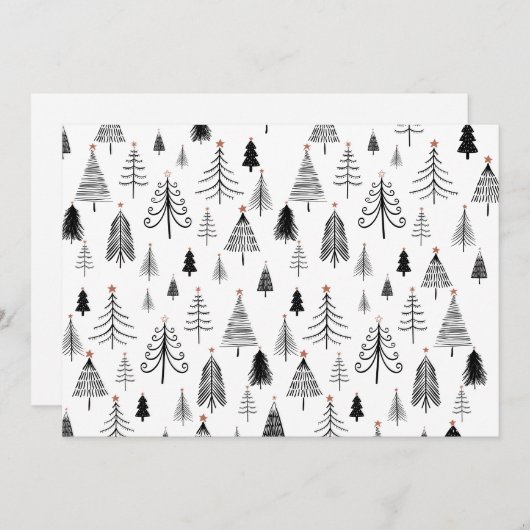 白黒クリスマスツリーズフラットホリデーカード シーズンカード (正面/裏面)
