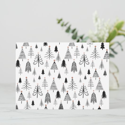 白黒クリスマスツリーズフラットホリデーカード シーズンカード (スタンド正面)