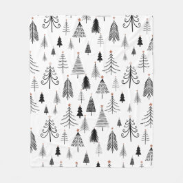 白黒クリスマスツリーパターンミニマリスト フリースブランケット