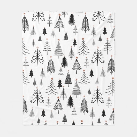 白黒クリスマスツリーパターンミニマリスト フリースブランケット (正面)