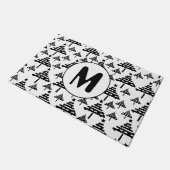 白黒クリスマスツリーパターンモノグラム ドアマット (アングル)