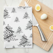 白黒クリスマスツリーパターン キッチンタオル (四つ折り)