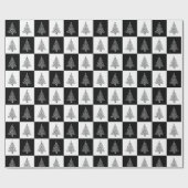 白黒クリスマスツリーパターン ラッピングペーパー (フラット)