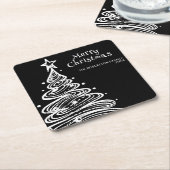 白黒クリスマスツリーパーティー スクエアペーパーコースター (アングル)