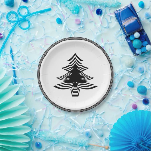 白黒クリスマスツリーフォント幾何学模様 ペーパープレート (パーティー)