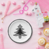 白黒クリスマスツリーフォント幾何学模様 ペーパープレート (パーティー)