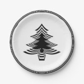 白黒クリスマスツリーフォント幾何学模様 ペーパープレート (正面)