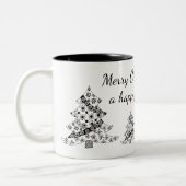 白黒クリスマスツリーホリデーニューイヤー ツートーンマグカップ (左)