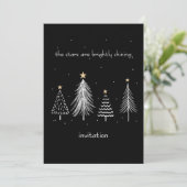 白黒クリスマスツリーモダン金ゴールドスター 招待状 (スタンド正面)