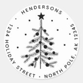 白黒クリスマスツリー差出人住所 ラウンドシール (正面)