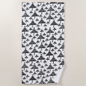 白黒クリスマスツリー抽象芸術パターン ビーチタオル (正面)