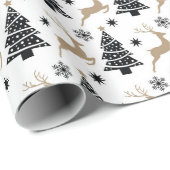 白黒クリスマスツリー鹿5サイズ跳躍 ラッピングペーパー (ロールコーナー)
