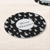 白黒クリスマスツリー ラウンドペーパーコースター (アングル)