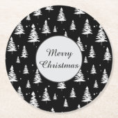 白黒クリスマスツリー ラウンドペーパーコースター (正面)