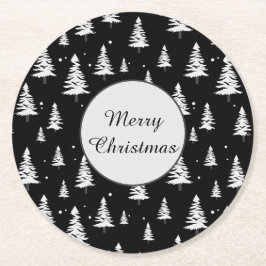 白黒クリスマスツリー ラウンドペーパーコースター