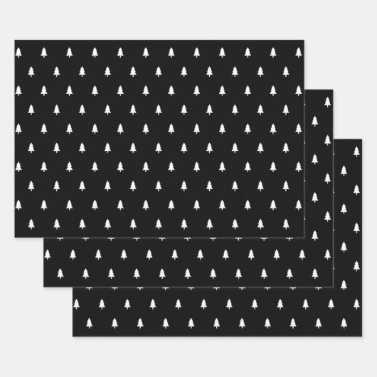 白黒クリスマスツリー ラッピングペーパーシート (セット)