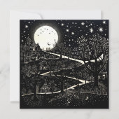 白黒クリスマスナイトイラストレーション抽象芸術 シーズンカード (正面)