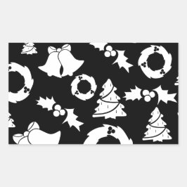 白黒クリスマスパターン 長方形シール