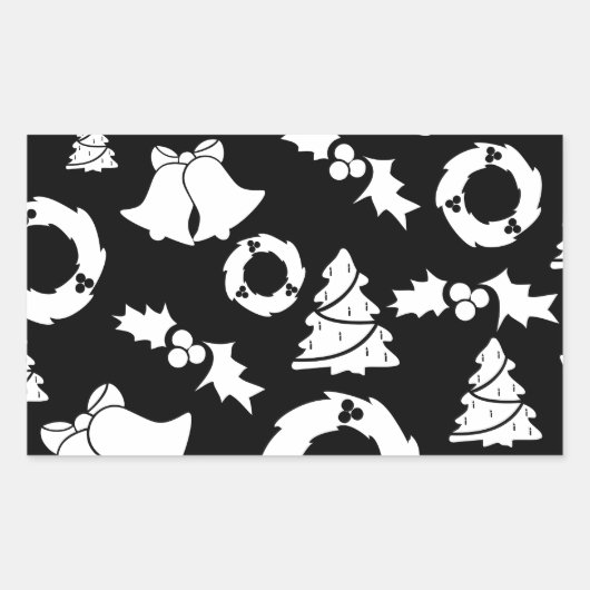 白黒クリスマスパターン 長方形シール (正面)
