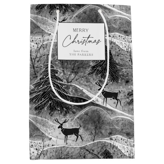 白黒クリスマスパターン#13 ID1009ラッピング ミディアムペーパーバッグ (正面)