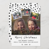 白黒クリスマスファミリー4 Photo Collage シーズンカード (正面/裏面)