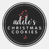 白黒クリスマスベリーパーソナライズされた ラウンドシール (正面)