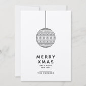 白黒クリスマスボール付きメリークリスマスカード 招待状 (正面)