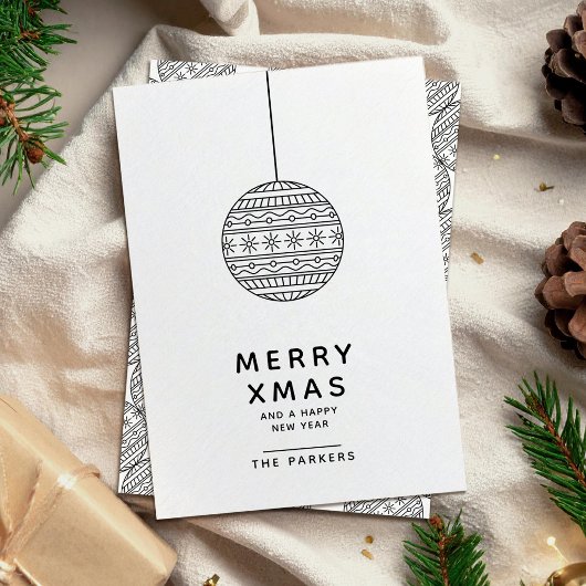 白黒クリスマスボール付きメリークリスマスカード 招待状