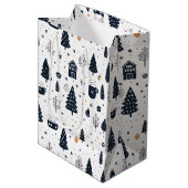 白黒クリスマスモダンのミニマル休日 ミディアムペーパーバッグ (正面アングル)