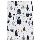 白黒クリスマスモダンのミニマル休日 ミディアムペーパーバッグ (正面)