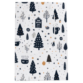 白黒クリスマスモダンのミニマル休日 ミディアムペーパーバッグ