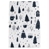 白黒クリスマスモダンのミニマル休日 ミディアムペーパーバッグ (裏面)