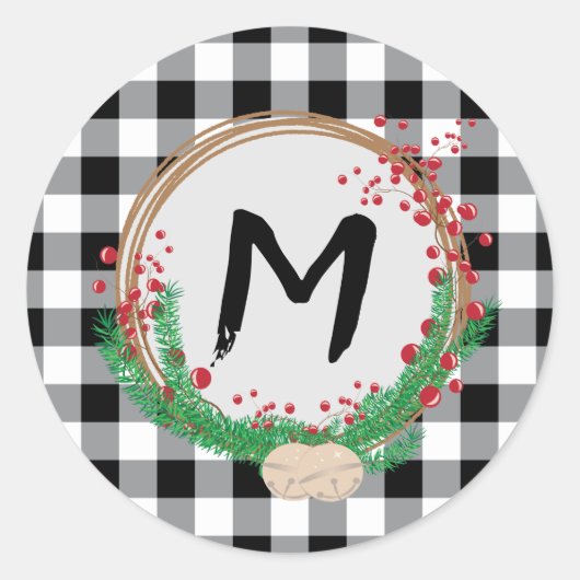 白黒クリスマスモノグラム封筒用シール ラウンドシール (正面)