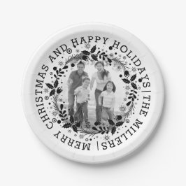 白黒クリスマスリースと写真 ペーパープレート