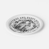 白黒クリスマスリースと写真 ペーパープレート (アングル)