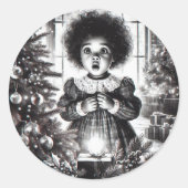 白黒クリスマス畏敬の印 ラウンドシール (正面)