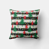 白黒クリスマス雪ストライプ雪の赤い緑の木 クッション (裏面)