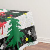 白黒クリスマス雪ストライプ雪の赤い緑の木 テーブルクロス (インサイチュ)