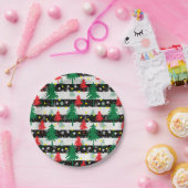 白黒クリスマス雪ストライプ雪の赤い緑の木 ペーパープレート (パーティー)