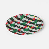 白黒クリスマス雪ストライプ雪の赤い緑の木 ペーパープレート (アングル)