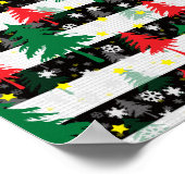 白黒クリスマス雪ストライプ雪の赤い緑の木 ポスター (角)