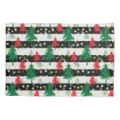 白黒クリスマス雪ストライプ雪の赤い緑の木 枕カバー (裏面)