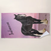 白黒クリデールオンザサンセットビーチ ビーチタオル (正面)