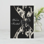 白黒クリームスワールパーティの招待状テンプレート 招待状 (スタンド正面)