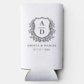 白黒クレストモダンモノグラ結婚ム スリム缶クーラー (裏面)