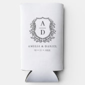 白黒クレストモダンモノグラ結婚ム スリム缶クーラー (正面)