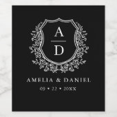 白黒クレストモダンモノグラ結婚ム ワインラベル (シングルラベル)